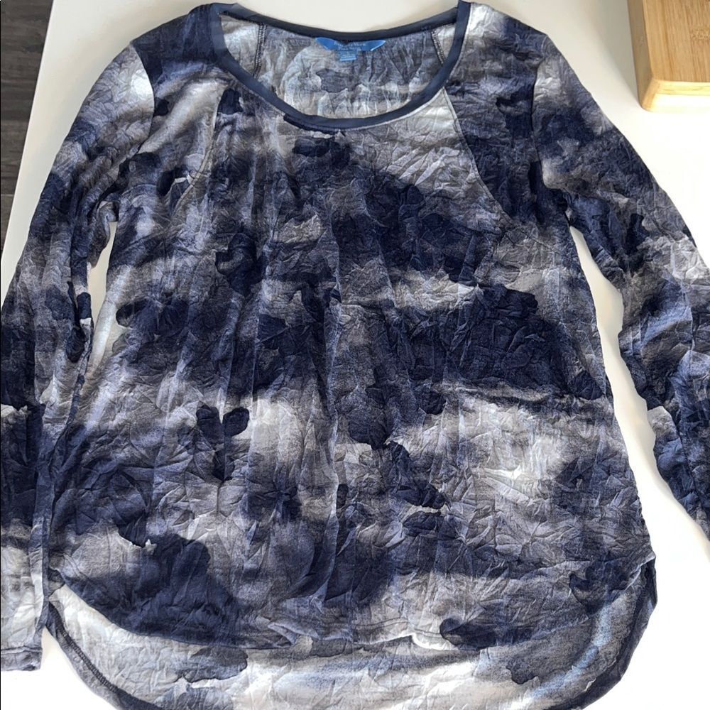 Simply Vera Vera Wang Sz LG Navy & Cream Scoop Neck Top #boho #preppy